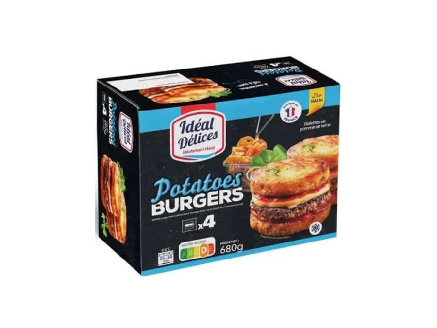 Potatoes Burgers halal Ideal Délices x4 — 680 g — Ideal Delices | TAZA Supermarché Halal Strasbourg
